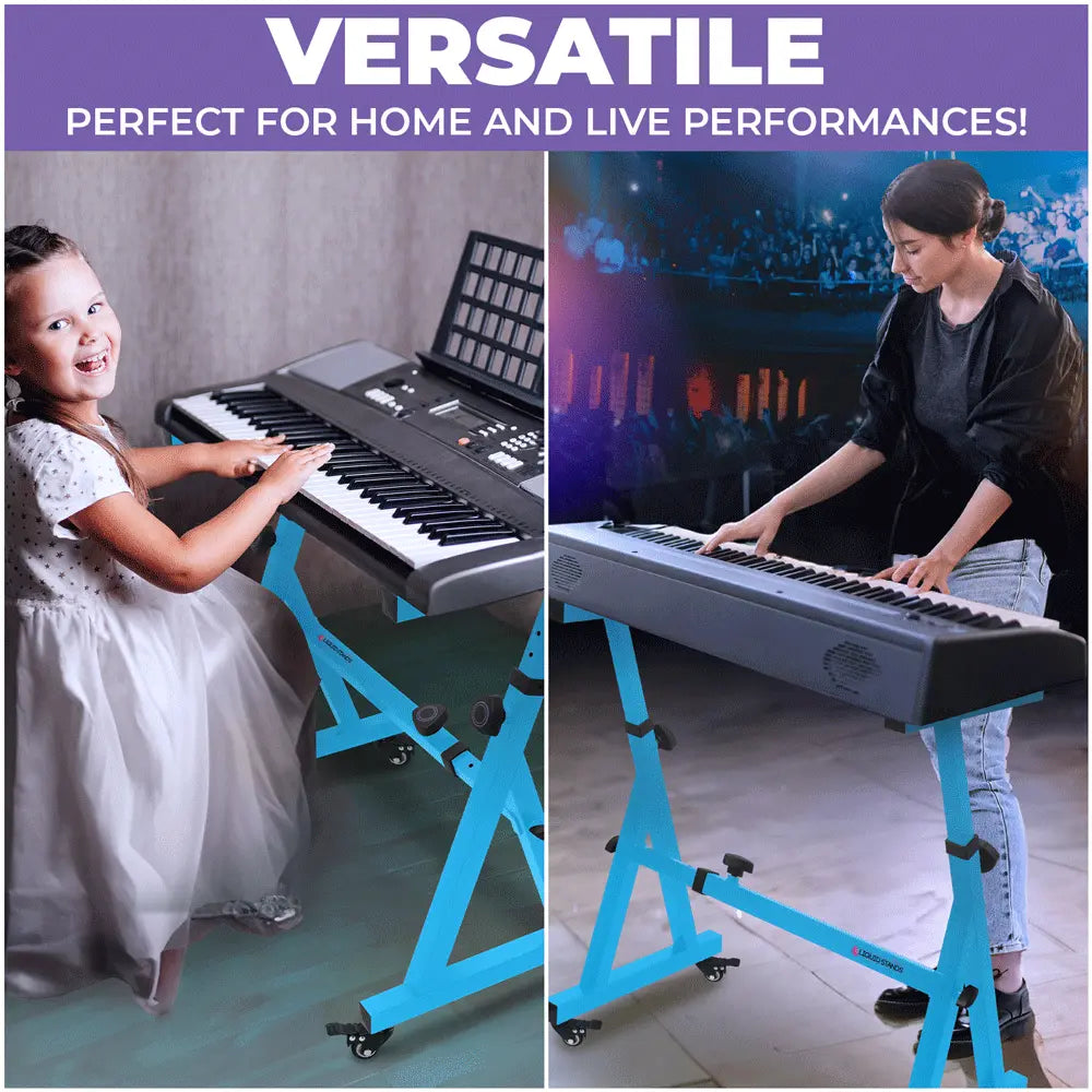 Adjustable Z Shape Light Blue Keyboard Stand with Wheels Liquid Stands