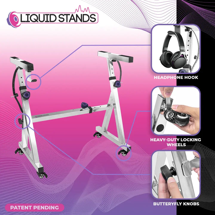 Adjustable Z Shape Chrome Keyboard Stand with Wheels