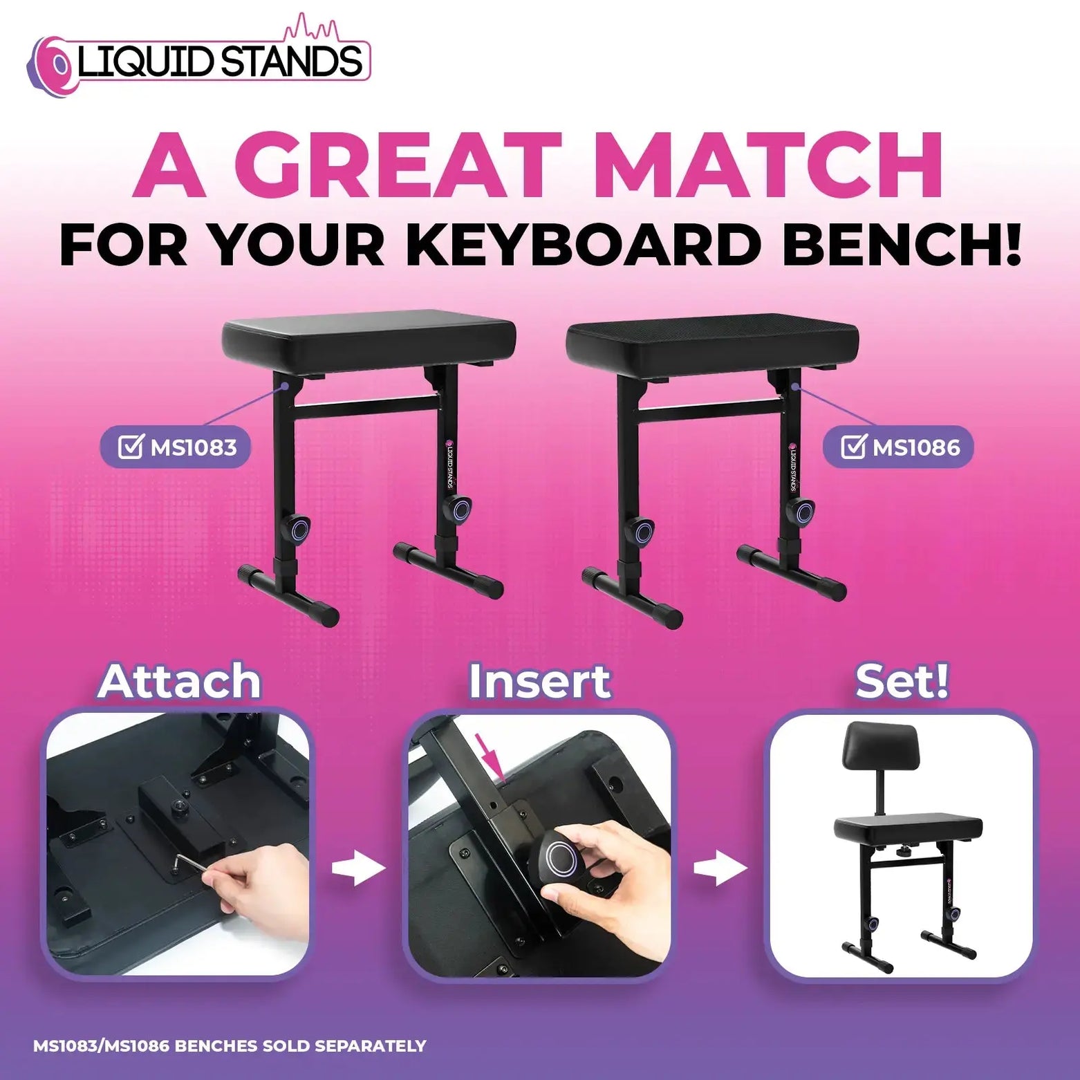 WS Adjustable Backrest for Piano Keyboard Bench Liquid Stands