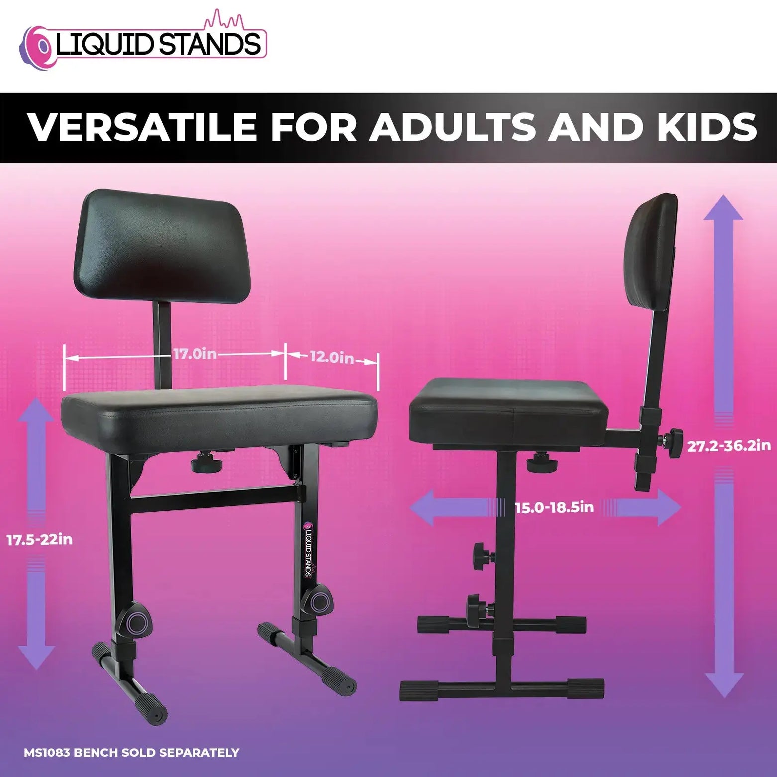 WS Adjustable Backrest for Piano Keyboard Bench Liquid Stands