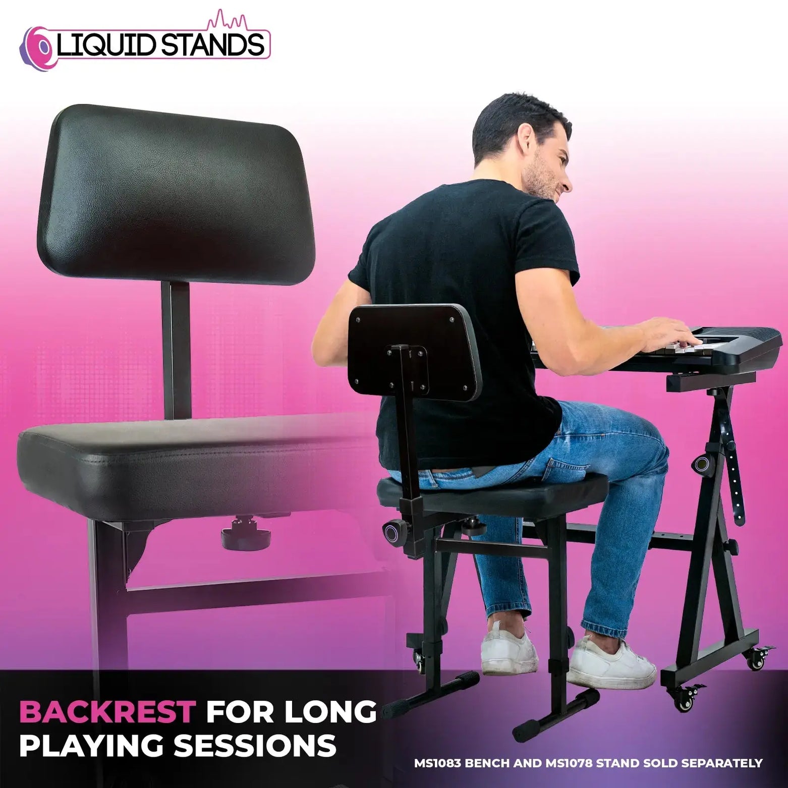WS Adjustable Backrest for Piano Keyboard Bench Liquid Stands
