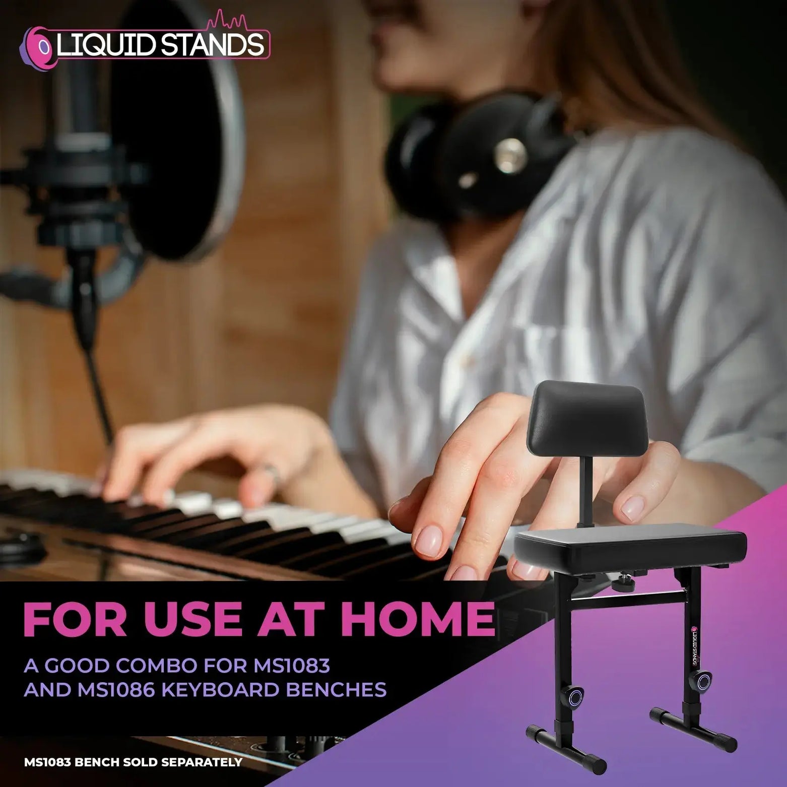 WS Adjustable Backrest for Piano Keyboard Bench Liquid Stands