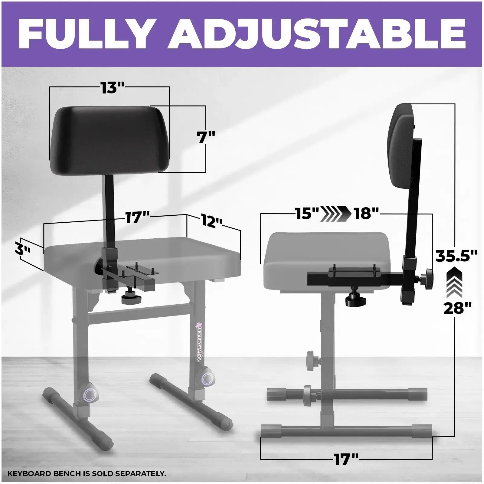 Adjustable Backrest for Piano Keyboard Bench Liquid Stands