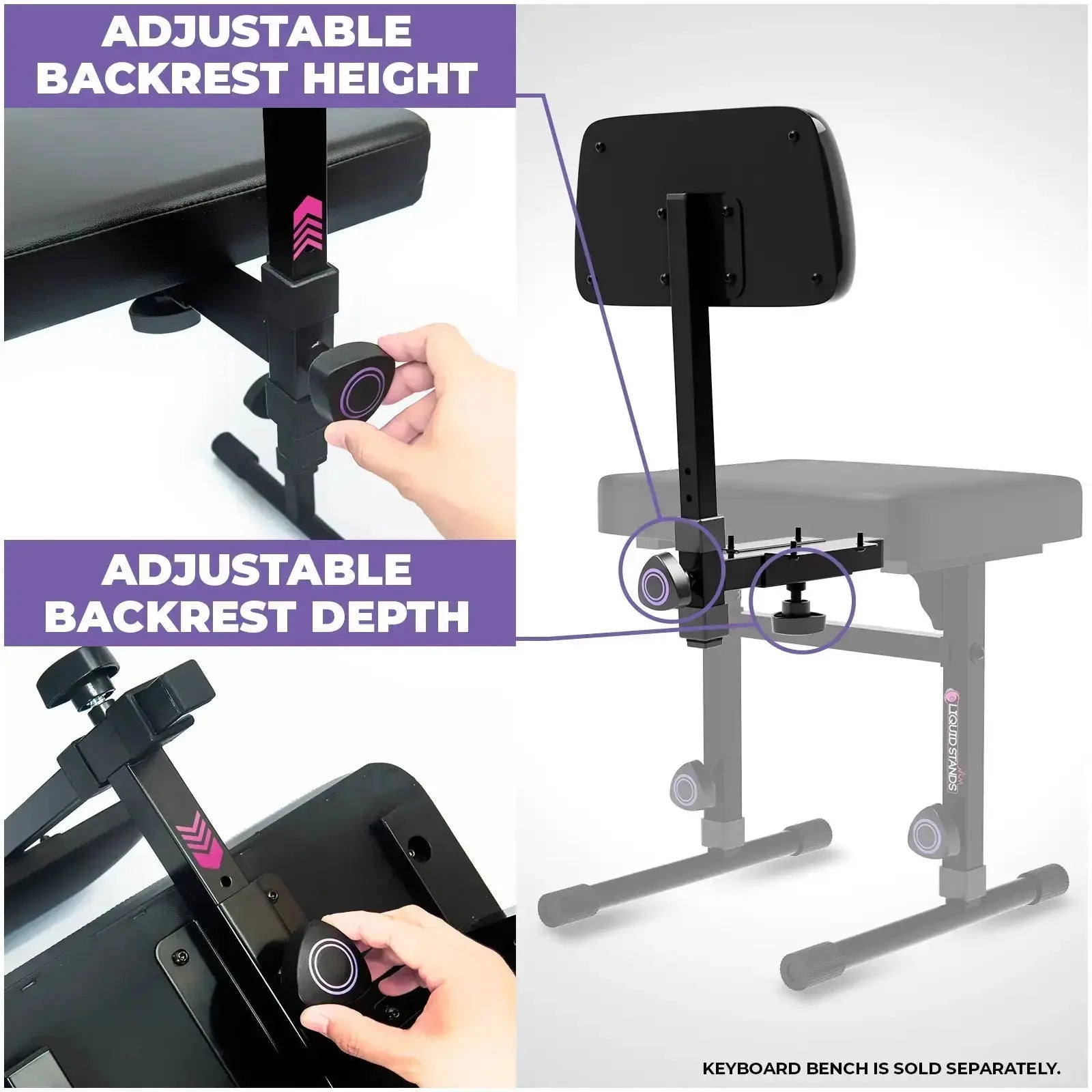 Adjustable Backrest for Piano Keyboard Bench Liquid Stands