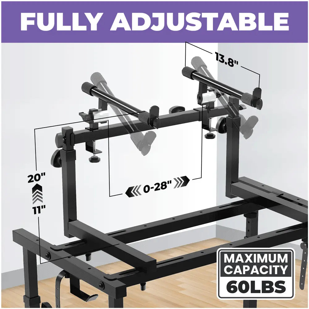 3-Tier Portable Keyboard Workstation with Wheels | 3-tier Keyboard Stand Liquid Stands
