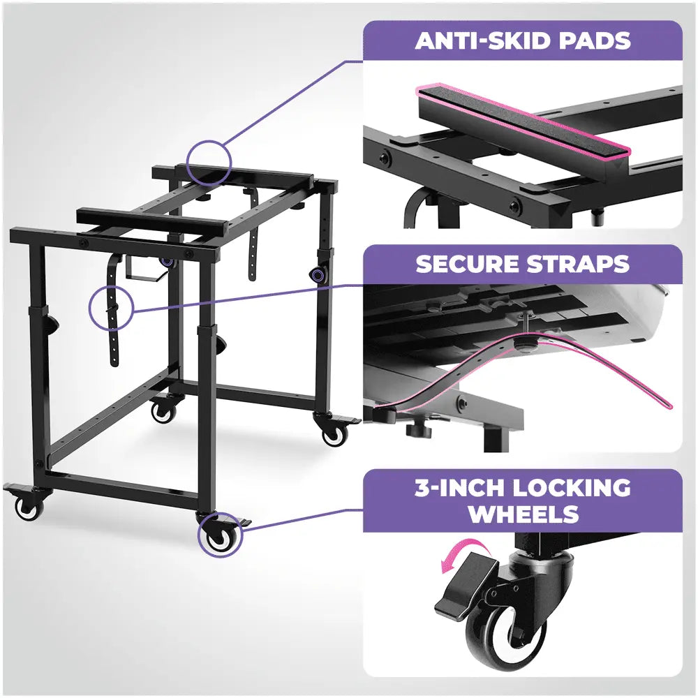3-Tier Portable Keyboard Workstation with Wheels | 3-tier Keyboard Stand Liquid Stands