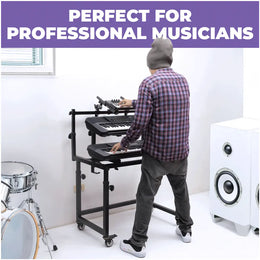 3-Tier Portable Keyboard Workstation with Wheels | 3-tier Keyboard Stand Liquid Stands