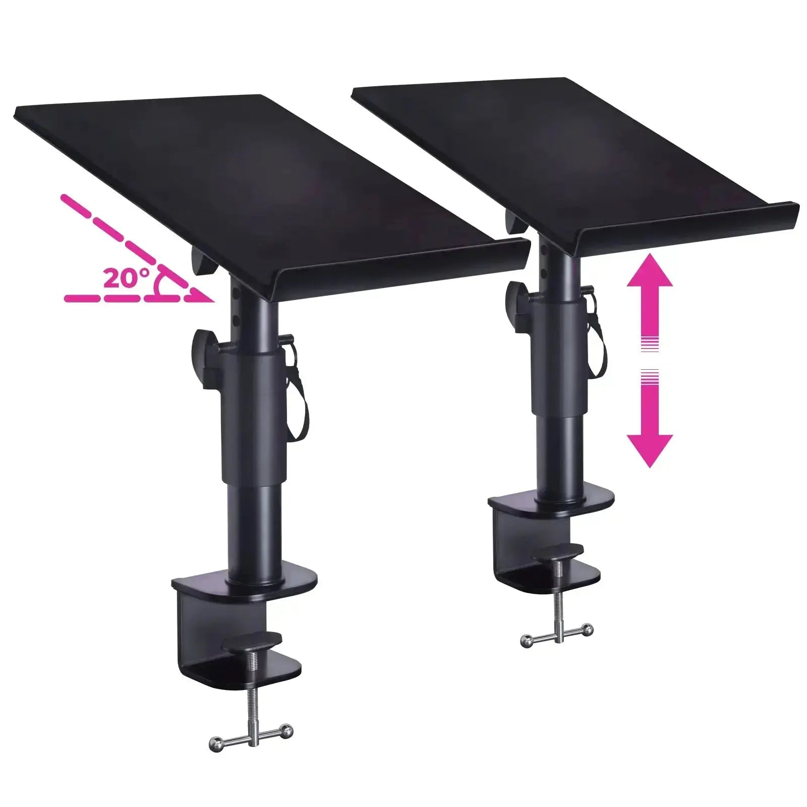 WS 2-Piece Clamp-on Adjustable Speaker Monitor Stands with Tilt Liquid Stands