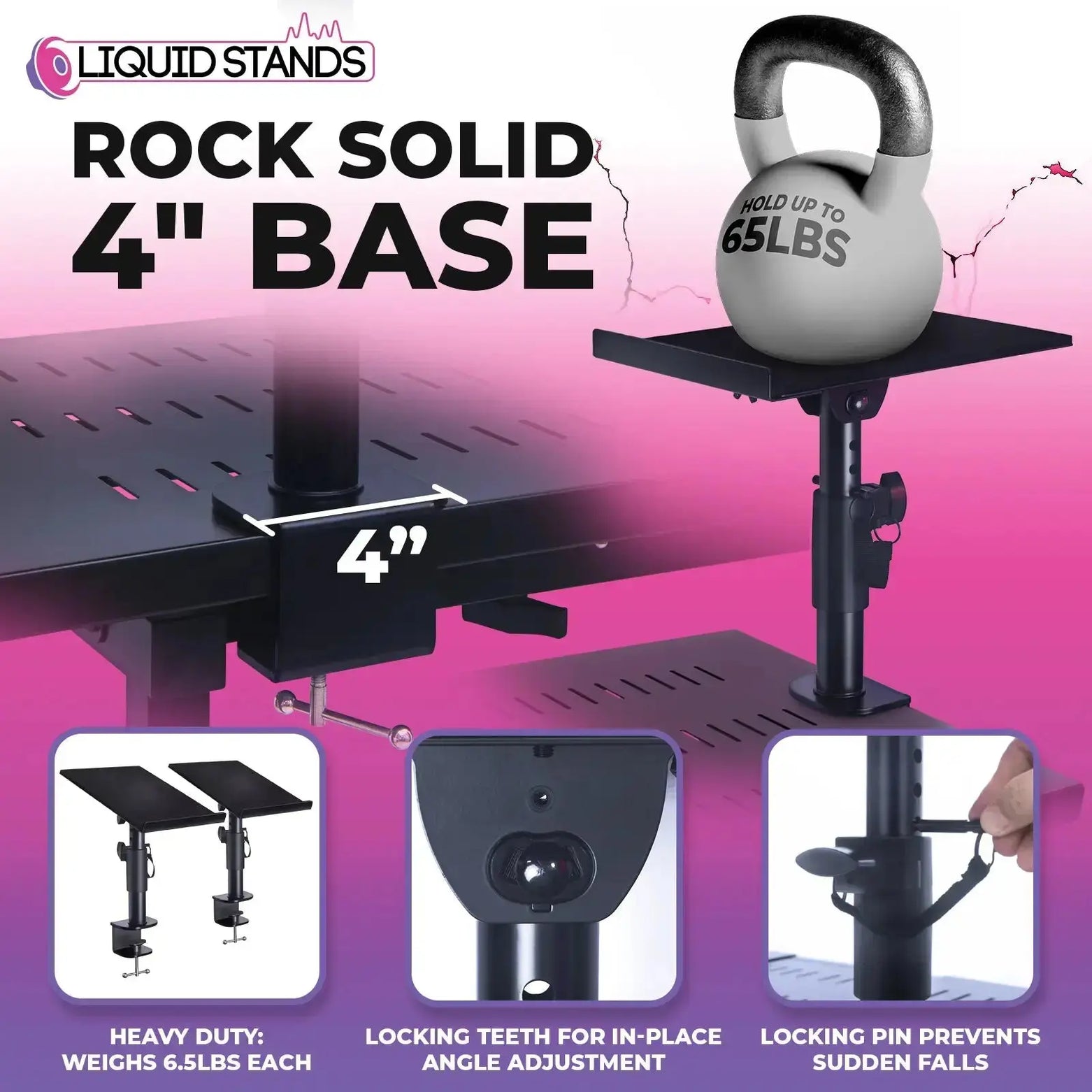 WS 2-Piece Clamp-on Adjustable Speaker Monitor Stands with Tilt Liquid Stands