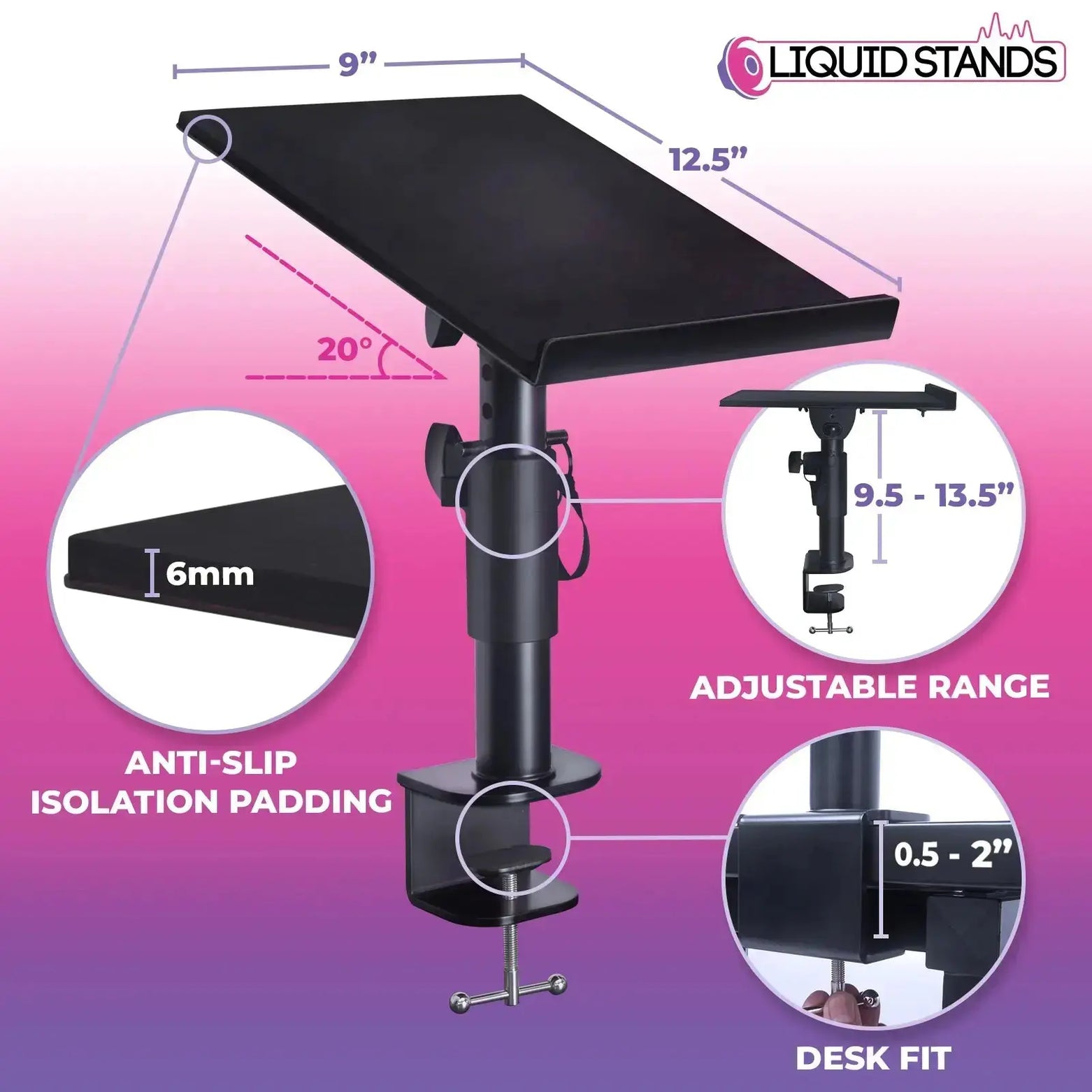 WS 2-Piece Clamp-on Adjustable Speaker Monitor Stands with Tilt Liquid Stands