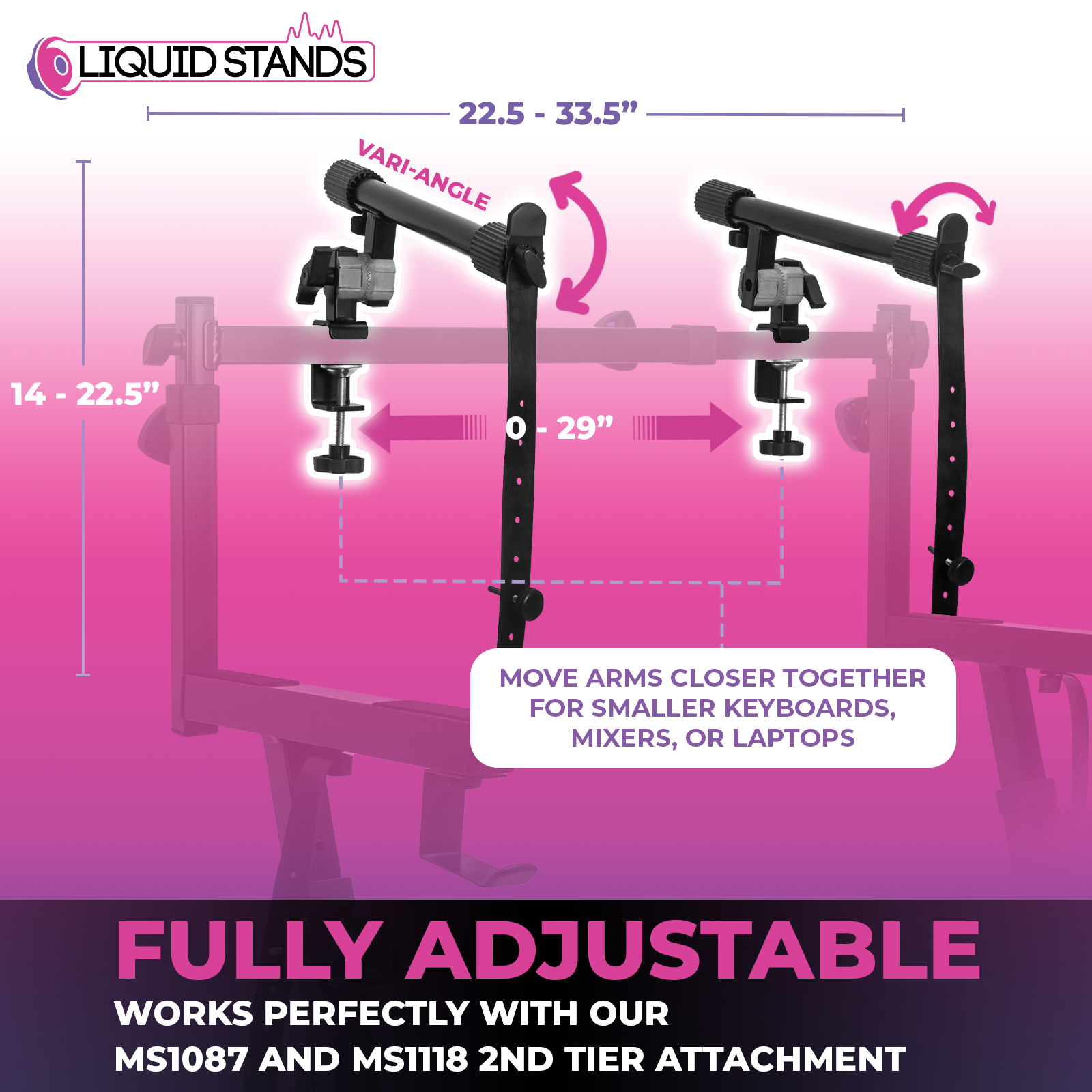 Adjustable 2-Tier Keyboard Stand Extender - Arms Only with Straps