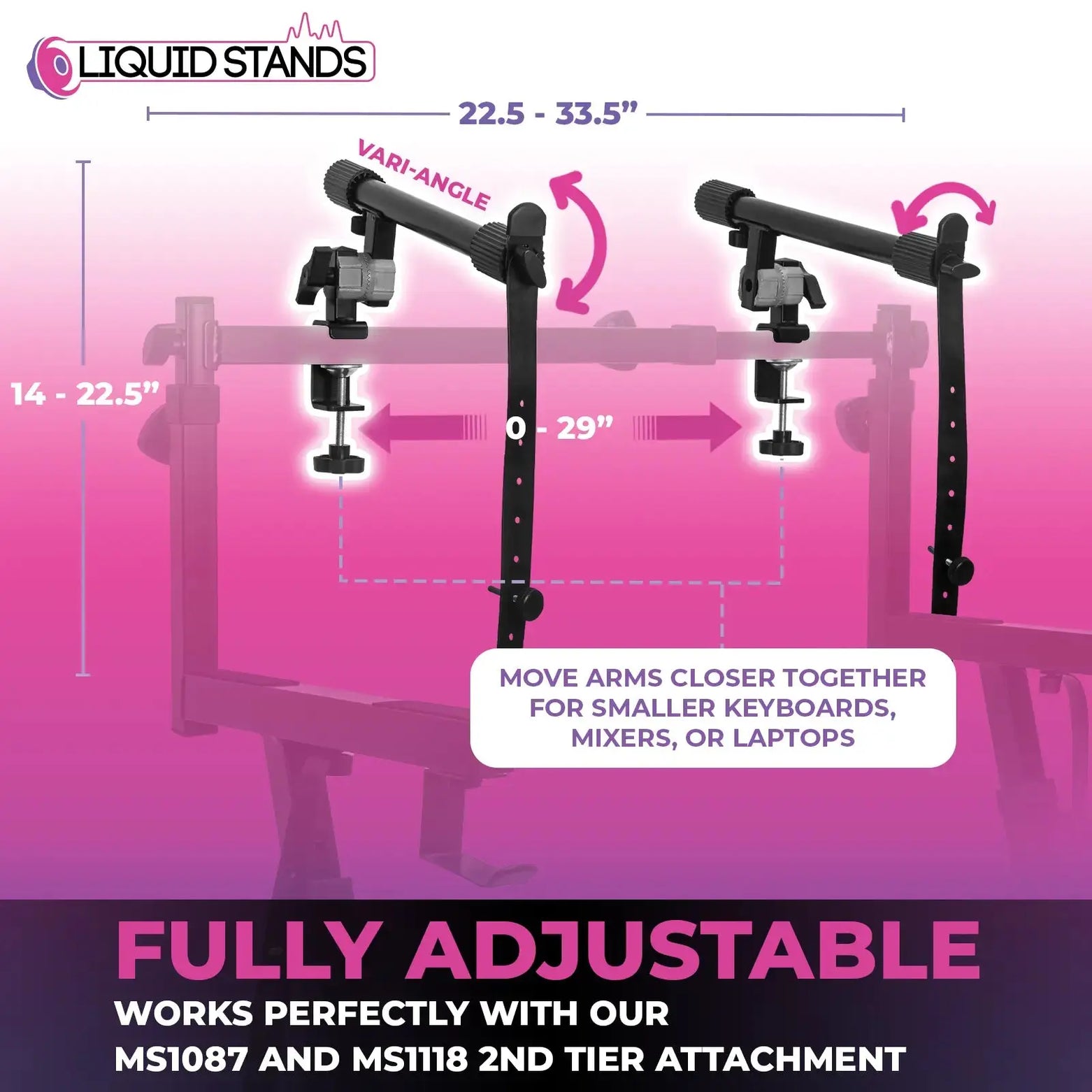 WS Adjustable 2-Tier Keyboard Stand Extender - Arms Only with Straps Liquid Stands