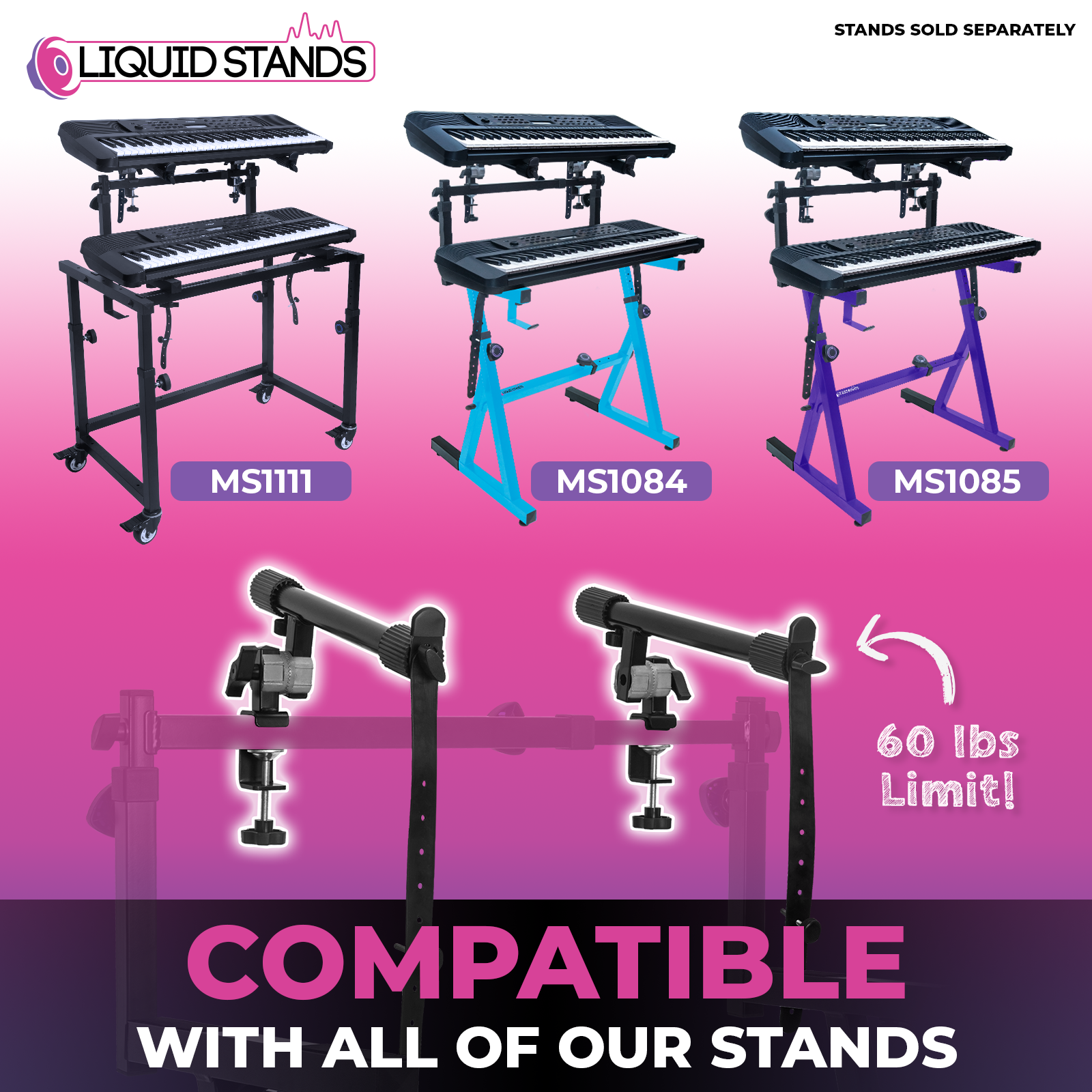 Adjustable 2-Tier Keyboard Stand Extender - Arms Only with Straps