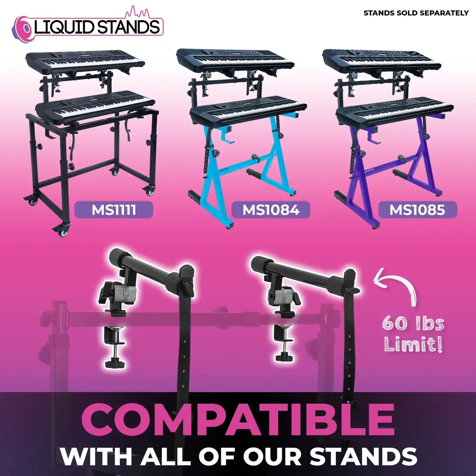 WS Adjustable 2-Tier Keyboard Stand Extender - Arms Only with Straps Liquid Stands