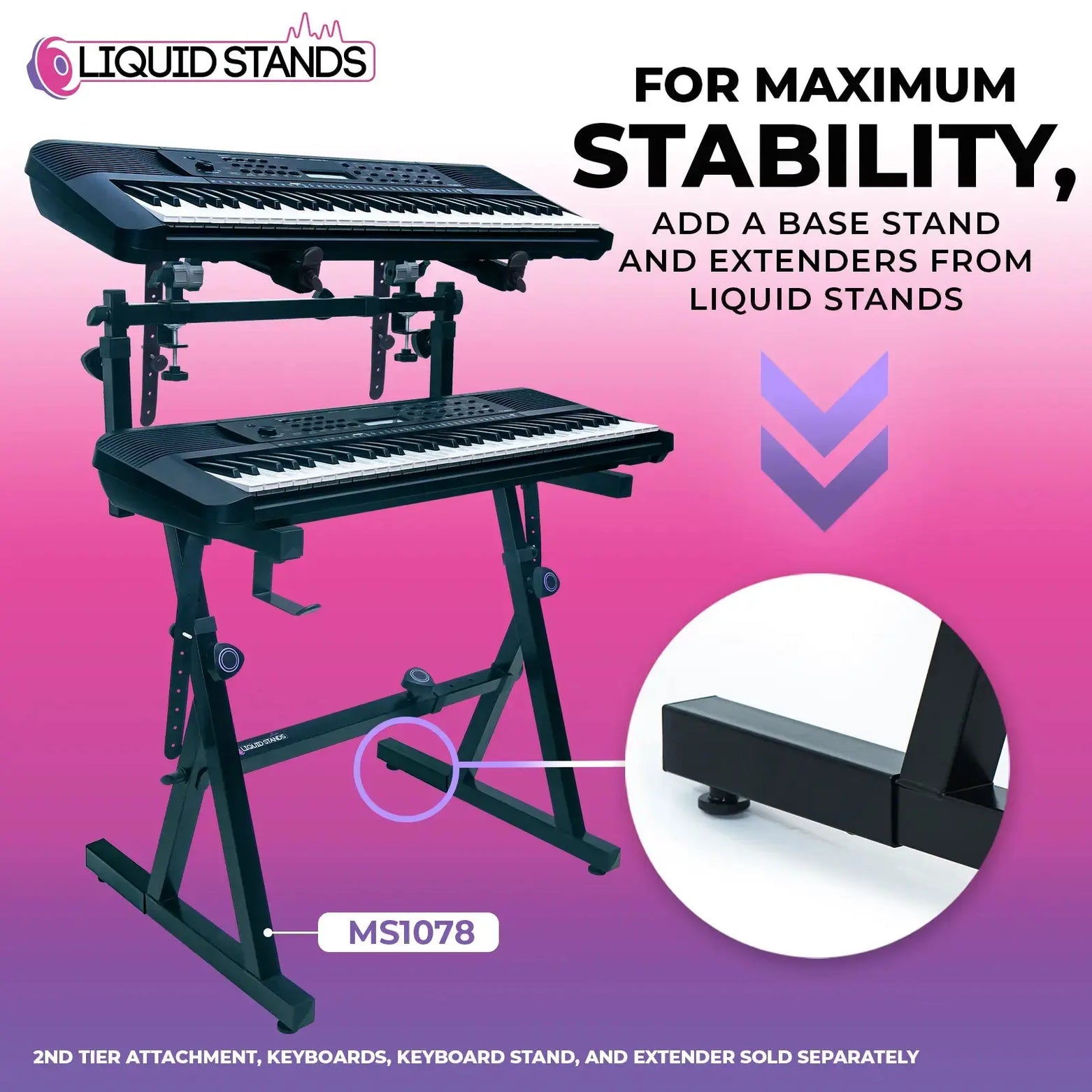 WS Adjustable 2-Tier Keyboard Stand Extender - Arms Only with Straps Liquid Stands