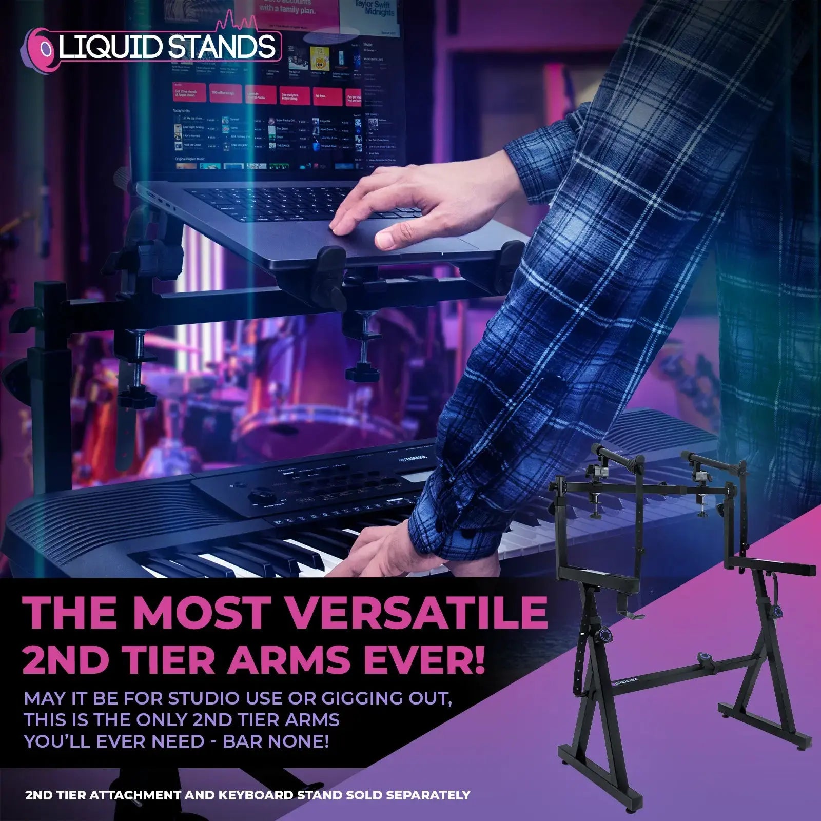 WS Adjustable 2-Tier Keyboard Stand Extender - Arms Only with Straps Liquid Stands