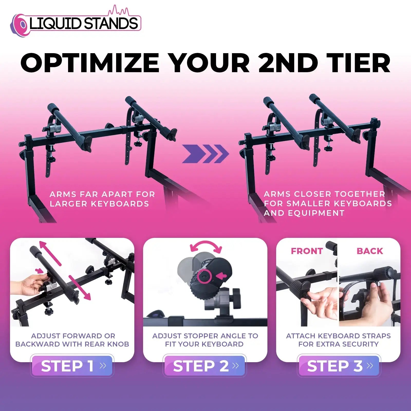 WS Adjustable 2nd Tier Keyboard Stand Attachment with Straps Liquid Stands
