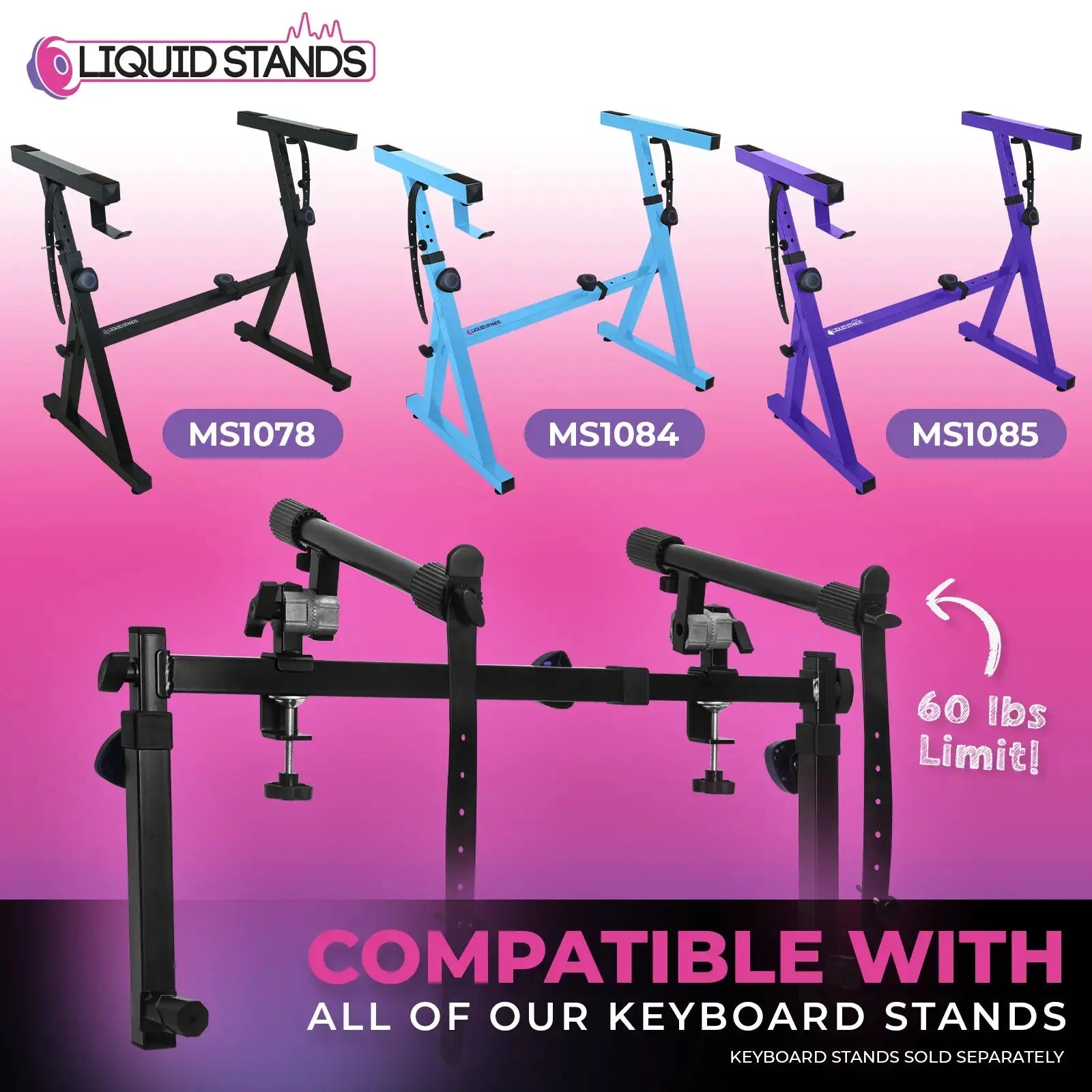 WS Adjustable 2nd Tier Keyboard Stand Attachment with Straps Liquid Stands