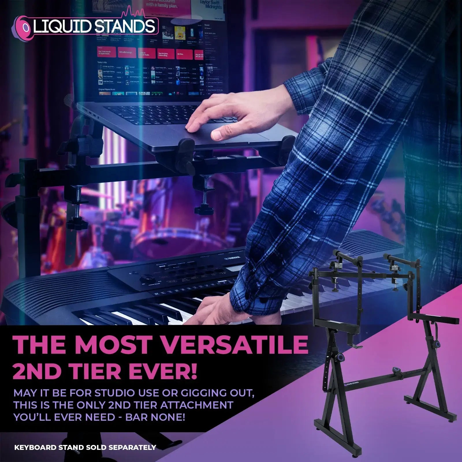 WS Adjustable 2nd Tier Keyboard Stand Attachment with Straps Liquid Stands
