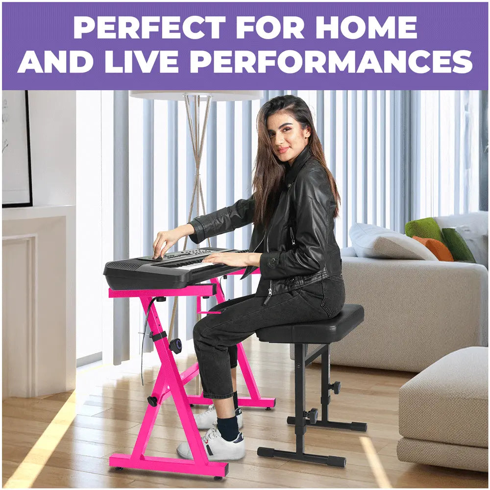 Pink Piano Keyboard Stand and Bench Set - Liquid Stands