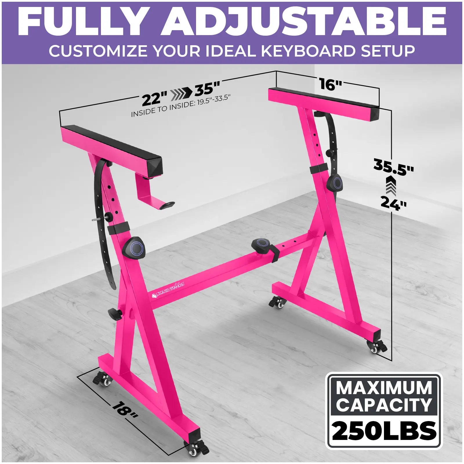 Adjustable Z Shape Pink Keyboard Stand with Wheels Liquid Stands