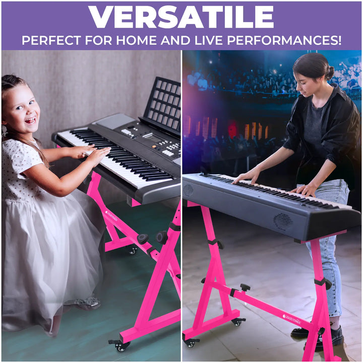 Adjustable Z Shape Pink Keyboard Stand with Wheels Liquid Stands