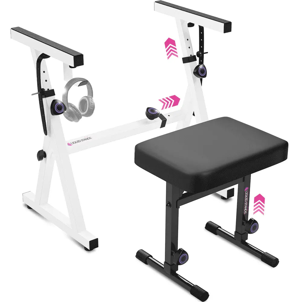 Adjustable White Z Style Keyboard Stand w/ Bench Liquid Stands