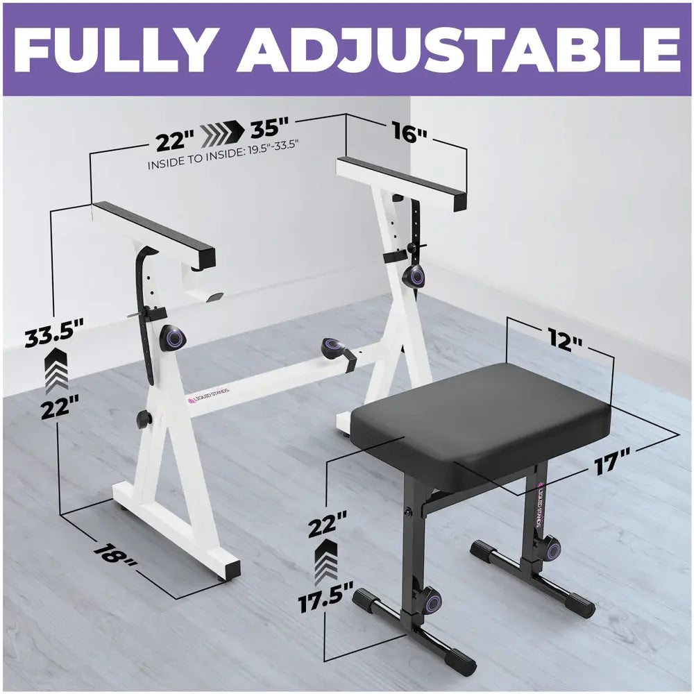 Adjustable White Z Style Keyboard Stand w/ Bench Liquid Stands