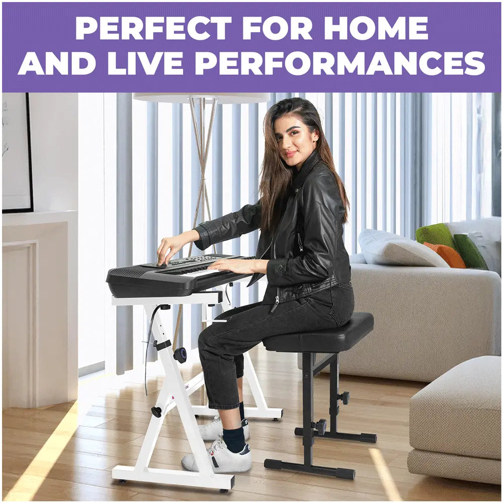 Adjustable White Z Style Keyboard Stand w/ Bench Liquid Stands
