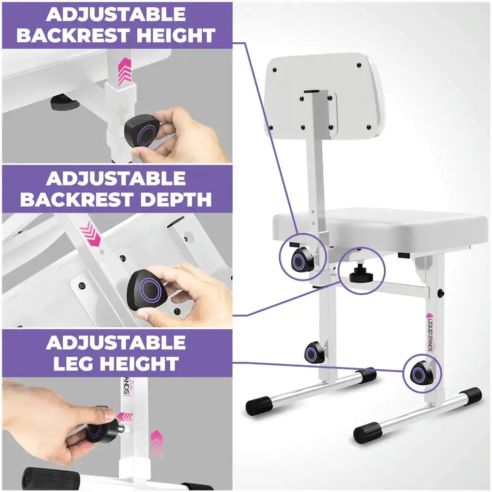 Adjustable White Keyboard Bench Seat with Backrest Liquid Stands