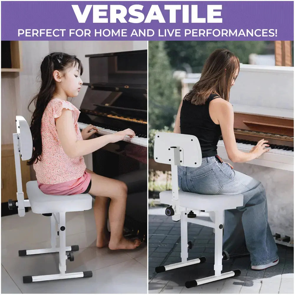 Adjustable White Keyboard Bench Seat with Backrest Liquid Stands