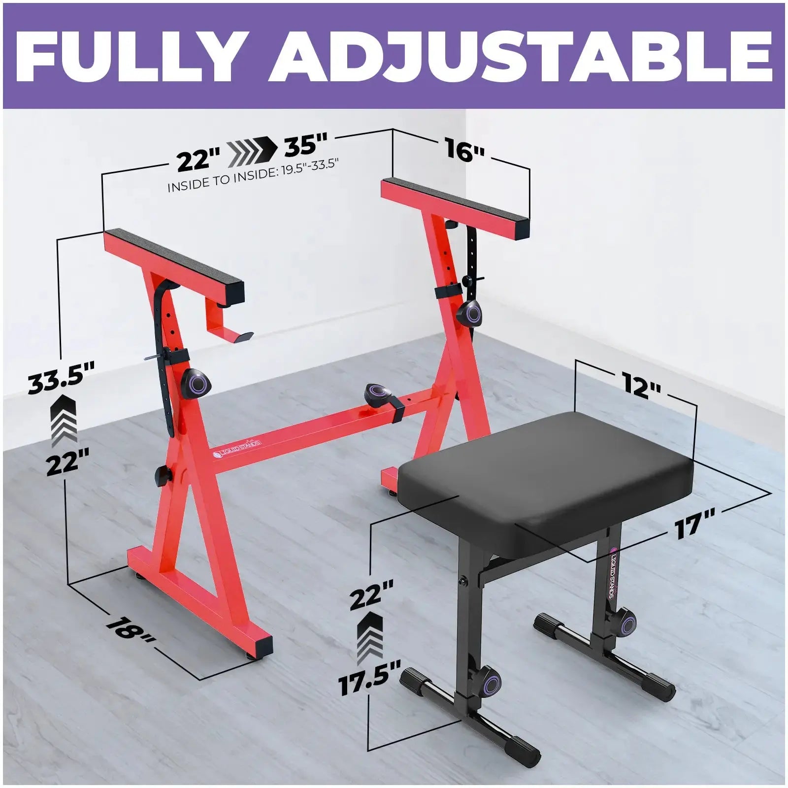 Adjustable Red Z Style Keyboard Stand w/ Bench Liquid Stands