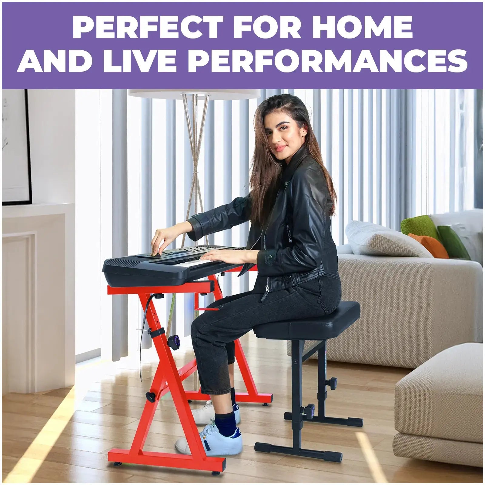 Adjustable Red Z Style Keyboard Stand w/ Bench Liquid Stands