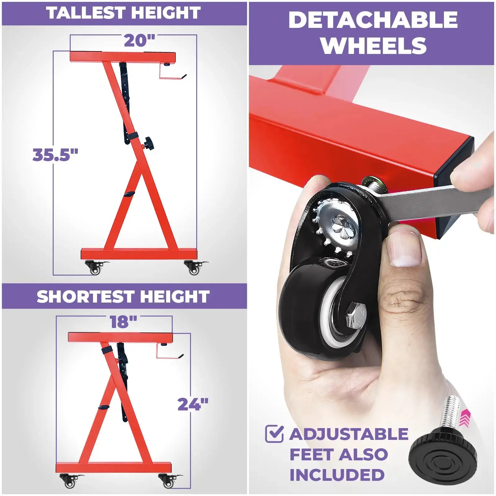 Adjustable Z Shape Red Keyboard Stand with Wheels Liquid Stands