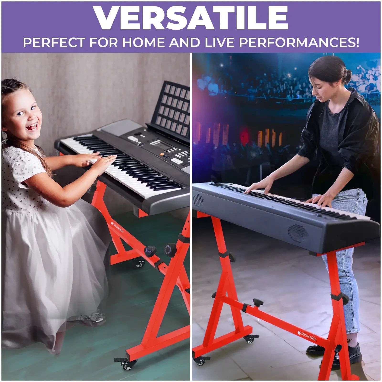 Adjustable Z Shape Red Keyboard Stand with Wheels Liquid Stands