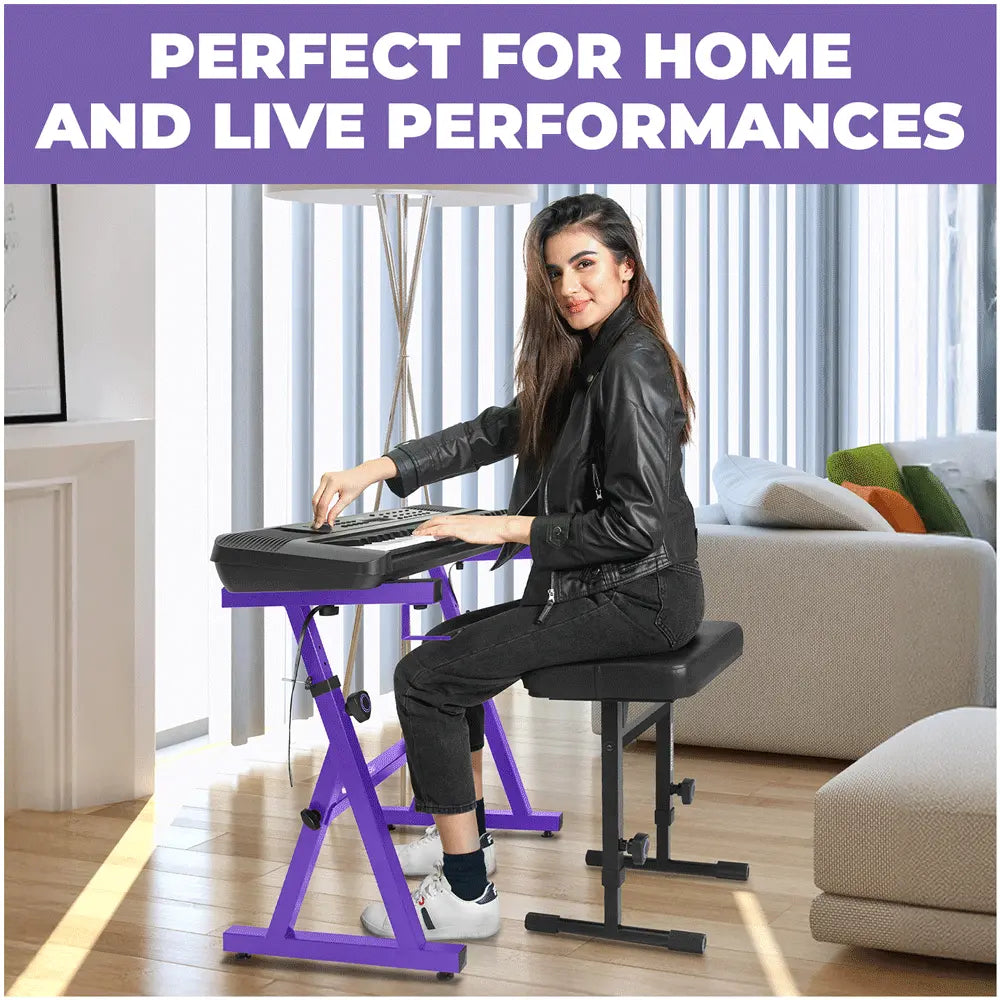 Adjustable Purple Z Style Keyboard Stand w/ Bench Liquid Stands