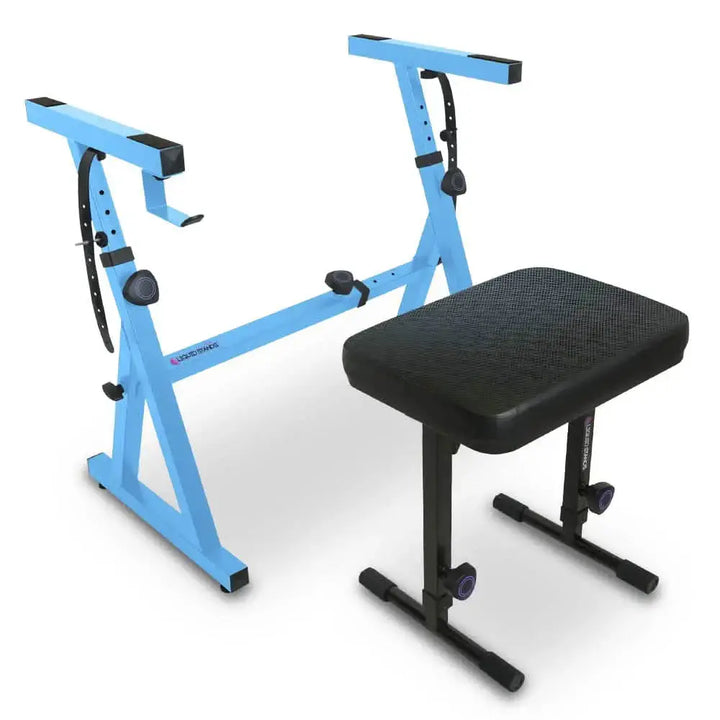 Adjustable Z Shape Light Blue Keyboard Stand w/ Mesh Cushion Bench Liquid Stands
