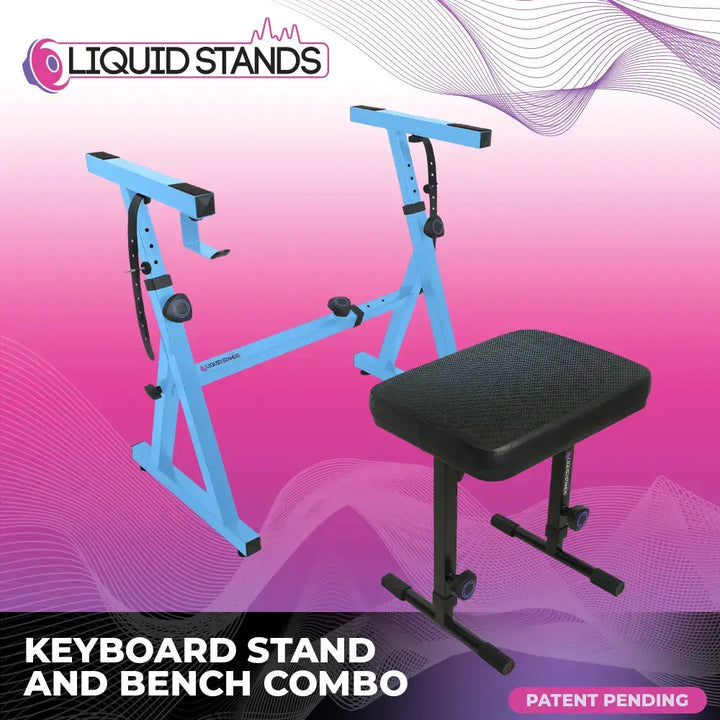 Adjustable Z Shape Light Blue Keyboard Stand w/ Mesh Cushion Bench Liquid Stands