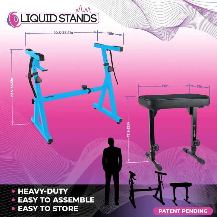 Adjustable Z Shape Light Blue Keyboard Stand w/ Mesh Cushion Bench