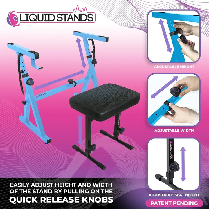 Adjustable Z Shape Light Blue Keyboard Stand w/ Mesh Cushion Bench