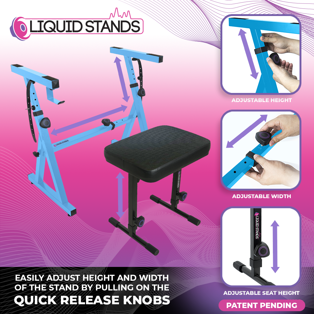 Adjustable Z Shape Light Blue Keyboard Stand w/ Mesh Cushion Bench