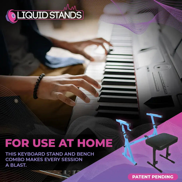 Adjustable Z Shape Light Blue Keyboard Stand w/ Mesh Cushion Bench Liquid Stands