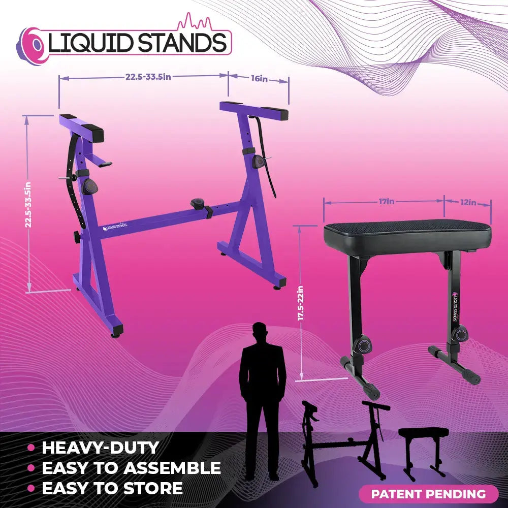 Adjustable Z Shape Purple Keyboard Stand w/ Mesh Cushion Bench