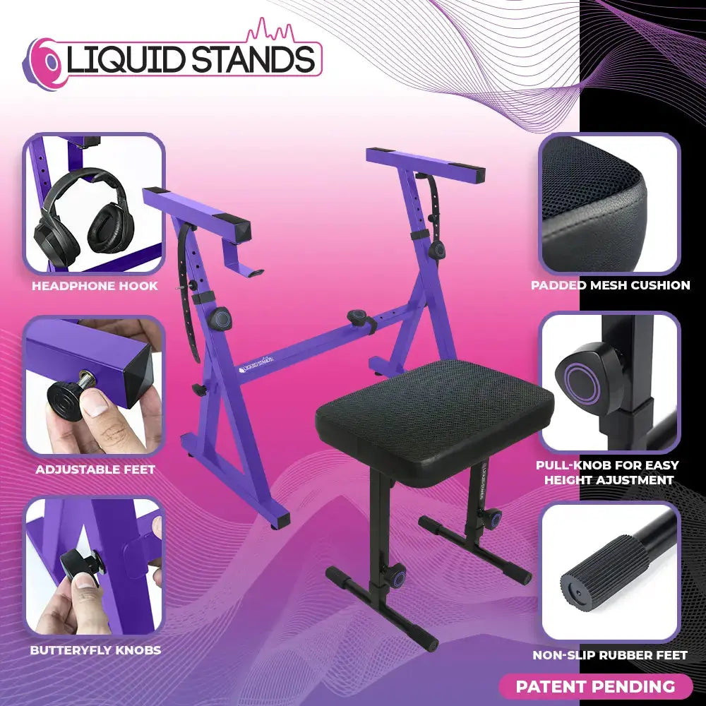 Adjustable Z Shape Purple Keyboard Stand w/ Mesh Cushion Bench