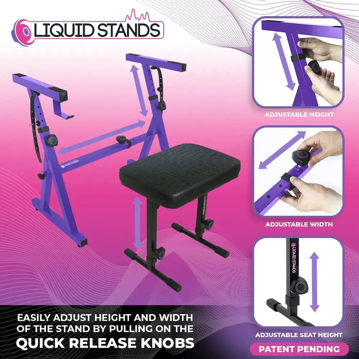Adjustable Z Shape Purple Keyboard Stand w/ Mesh Cushion Bench Liquid Stands
