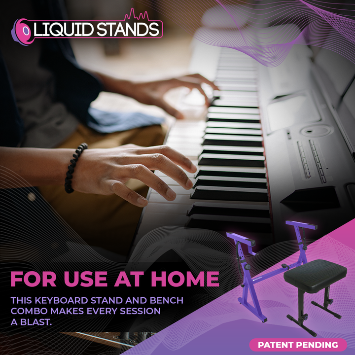 Adjustable Z Shape Purple Keyboard Stand w/ Mesh Cushion Bench