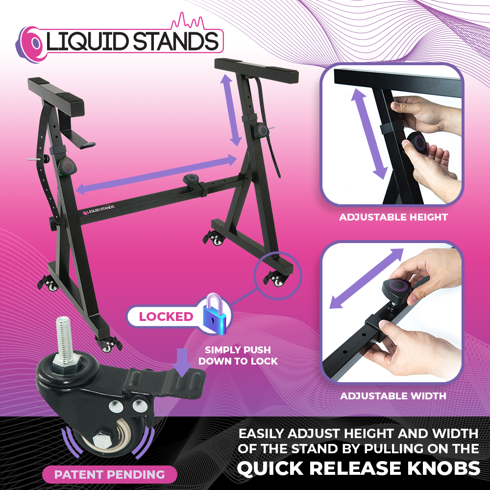 Adjustable Z Shape Black Keyboard Stand with Wheels
