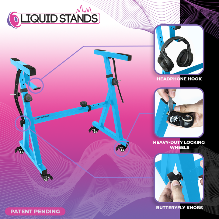 Adjustable Z Shape Light Blue Keyboard Stand with Wheels
